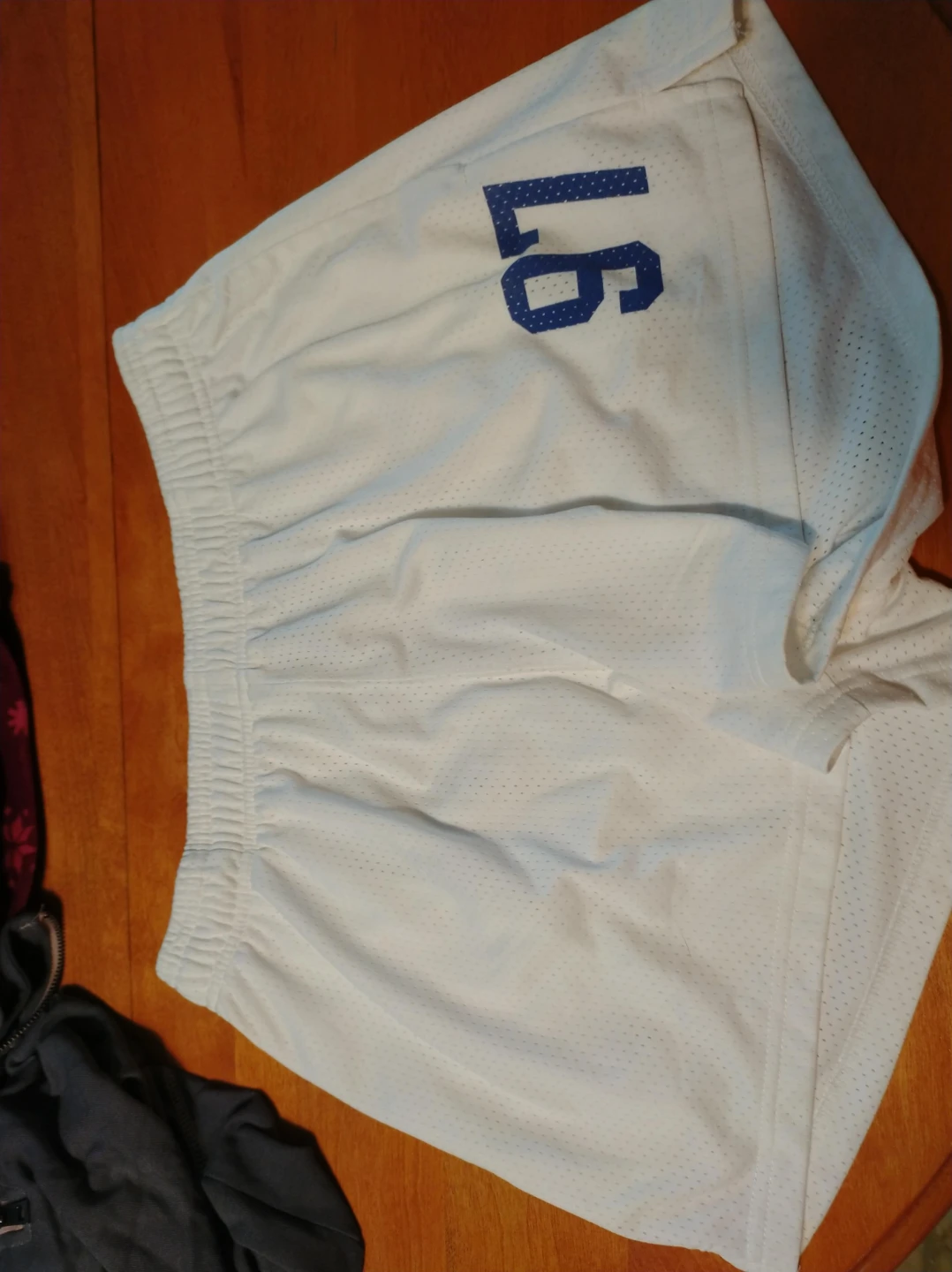 White Athletic Shorts with Blue 'LG 91'