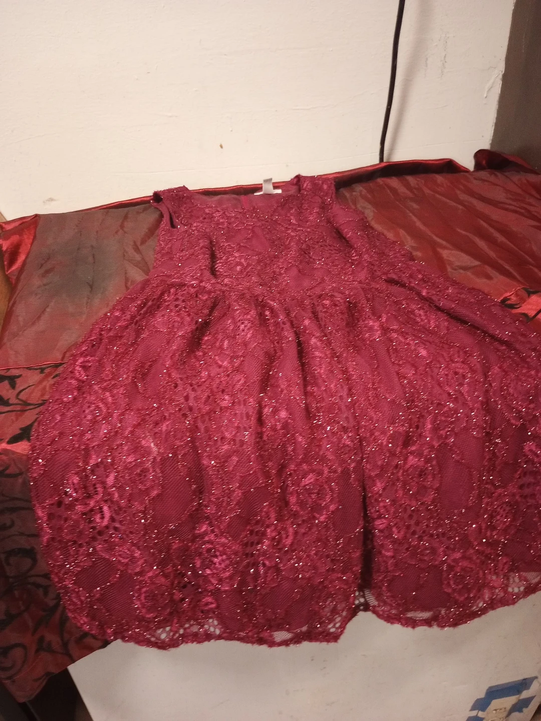 Burgundy Lace Glitter Dress