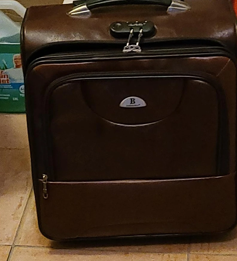 Brown Faux Leather Carry-On Suitcase