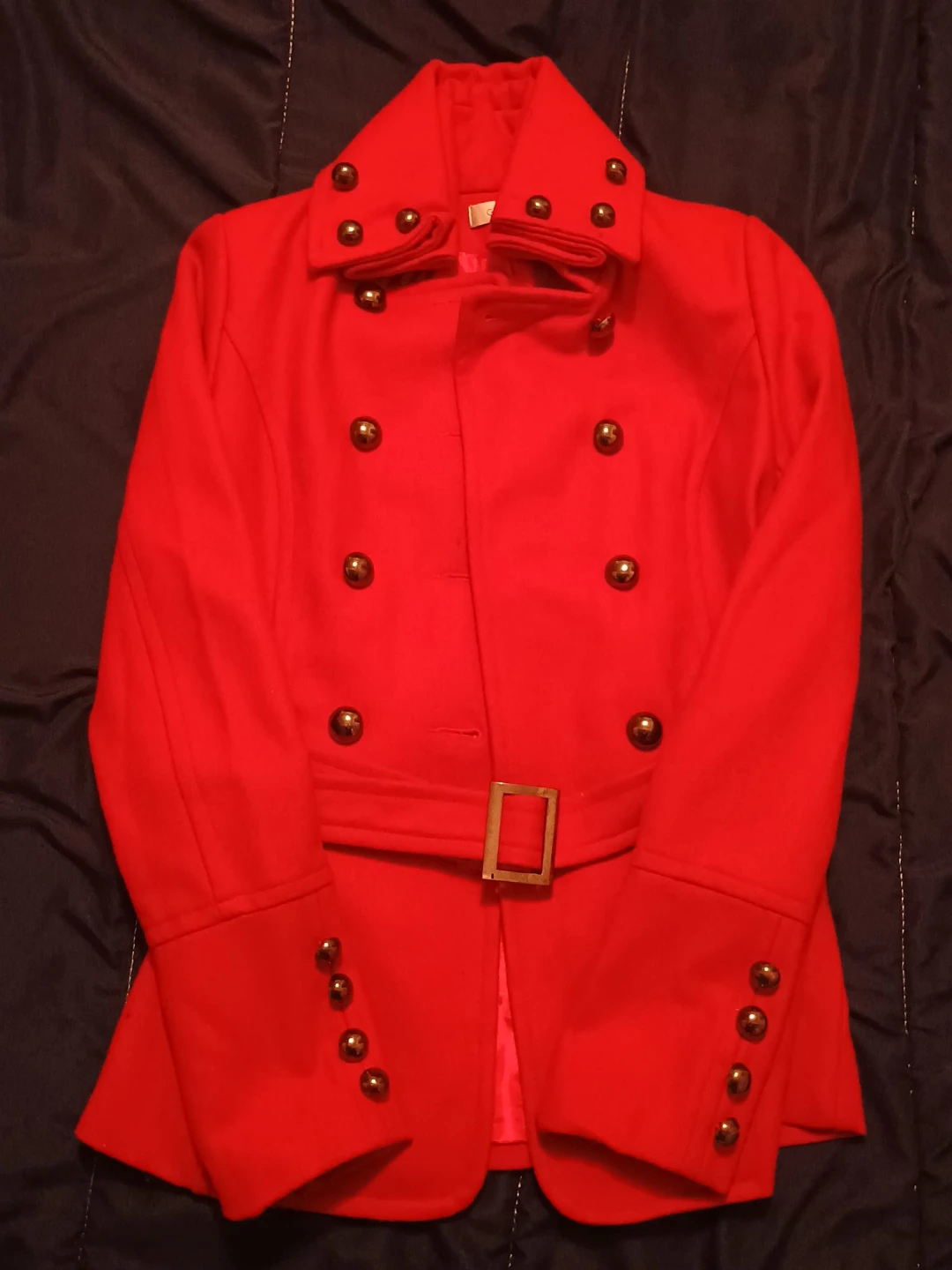 Women's burgundy red Double-Breasted Military Style Coat