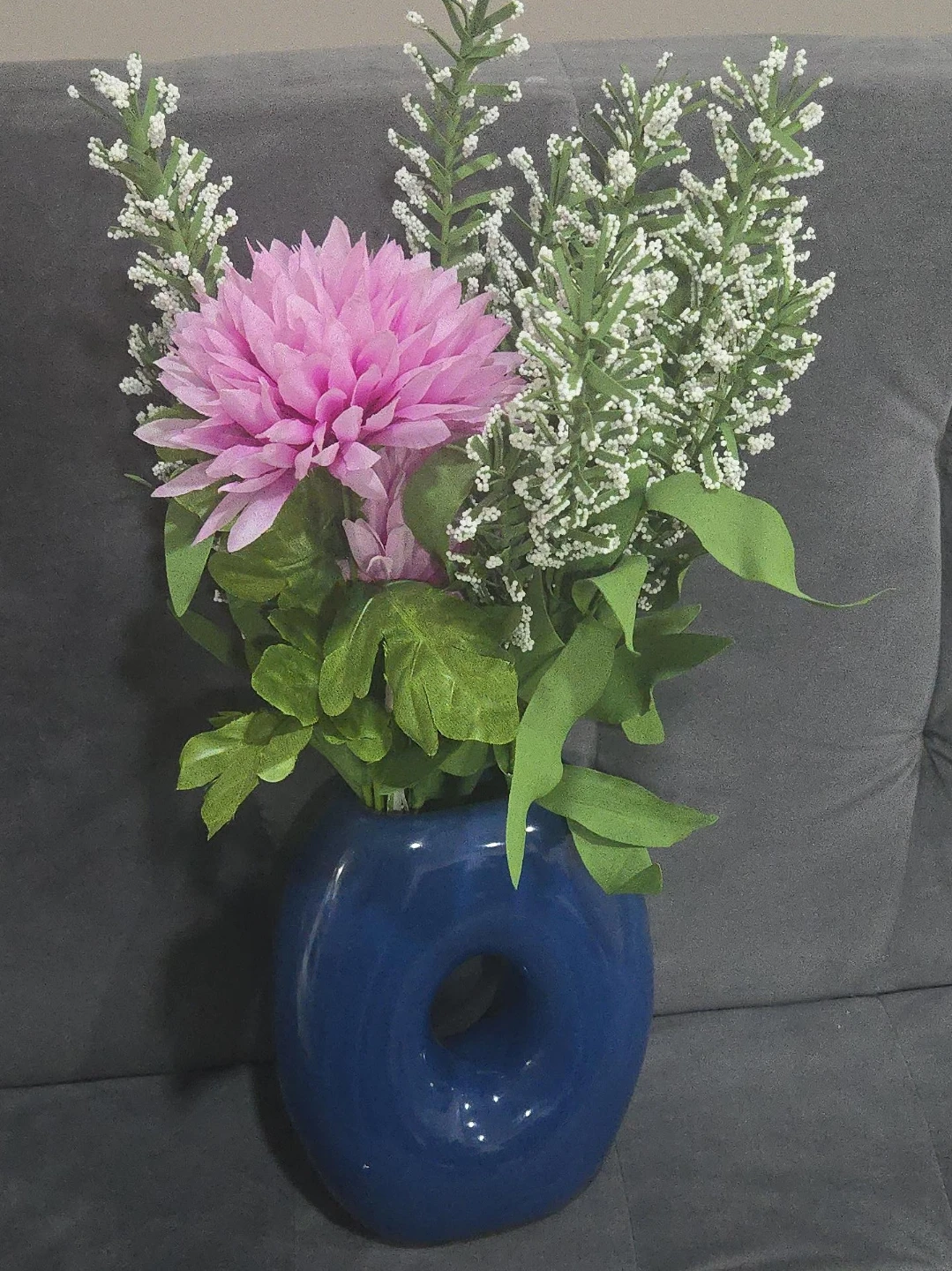 Artificial Flower Arrangement in Blue Vase