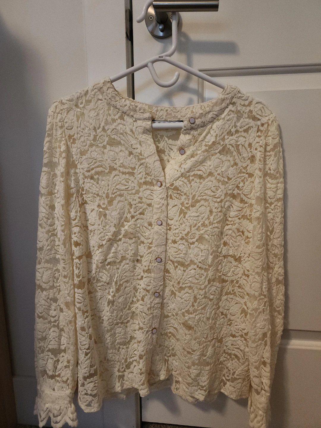 Cream Lace Button-Up Blouse