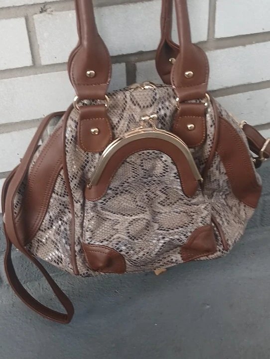 Snakeskin Print Satchel Handbag with Brown Accents