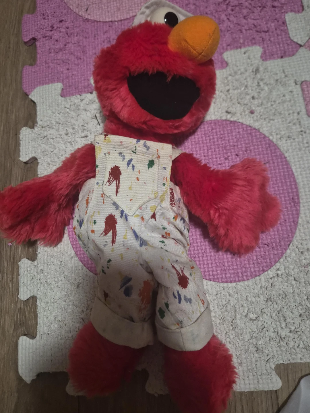 Elmo Plush Toy with Paint Splatter Overalls