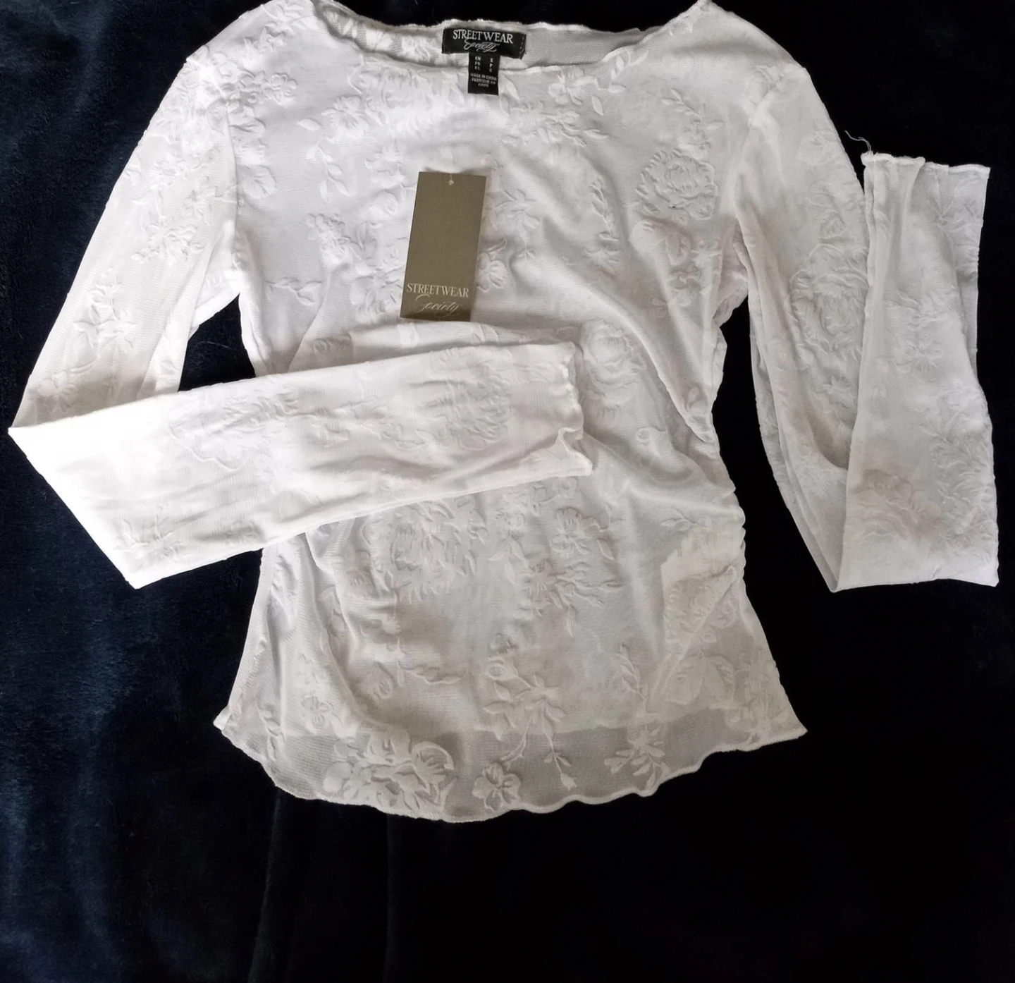 Streetwear Society White Floral Mesh Long Sleeve Top
