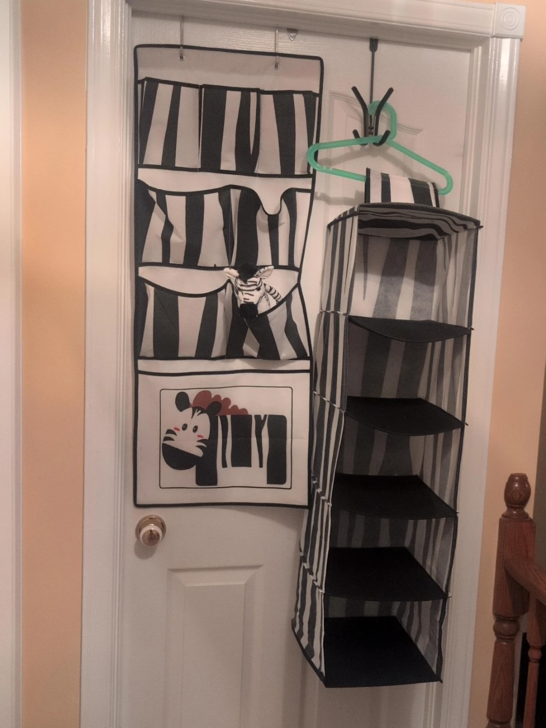 Black and White Striped Hanging Organizers with Zebra Detail