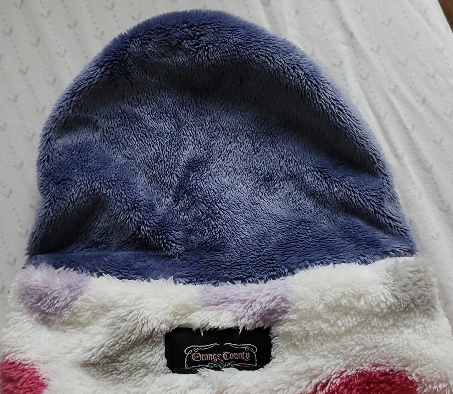 Orange County Fuzzy Beanie in Blue and White