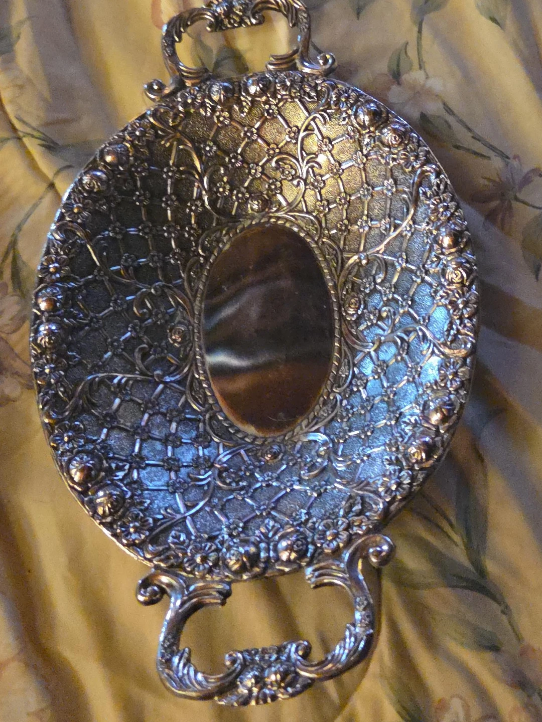 Ornate Silver-Tone Decorative Tray