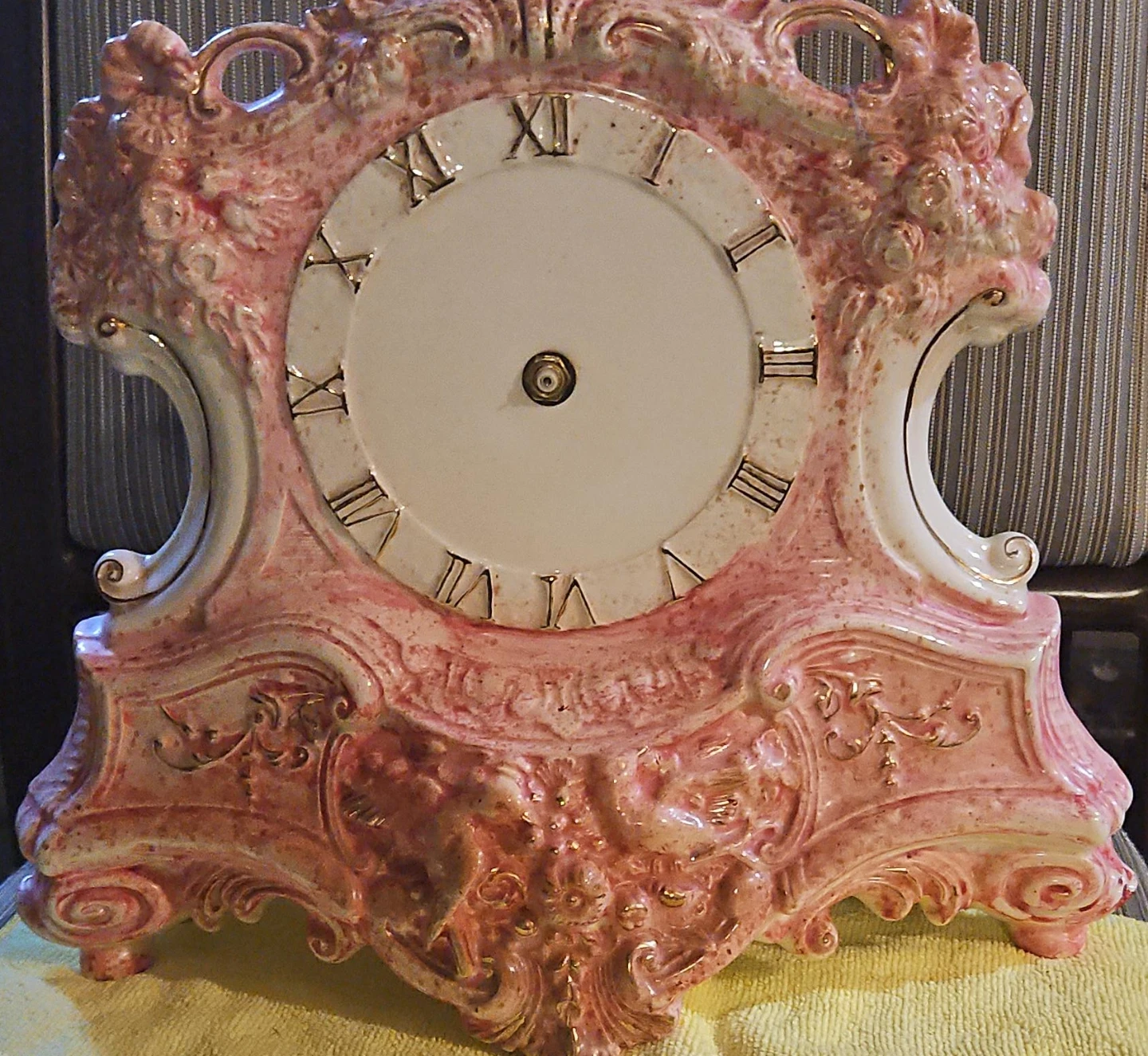 Pink Rococo Style Mantle Clock