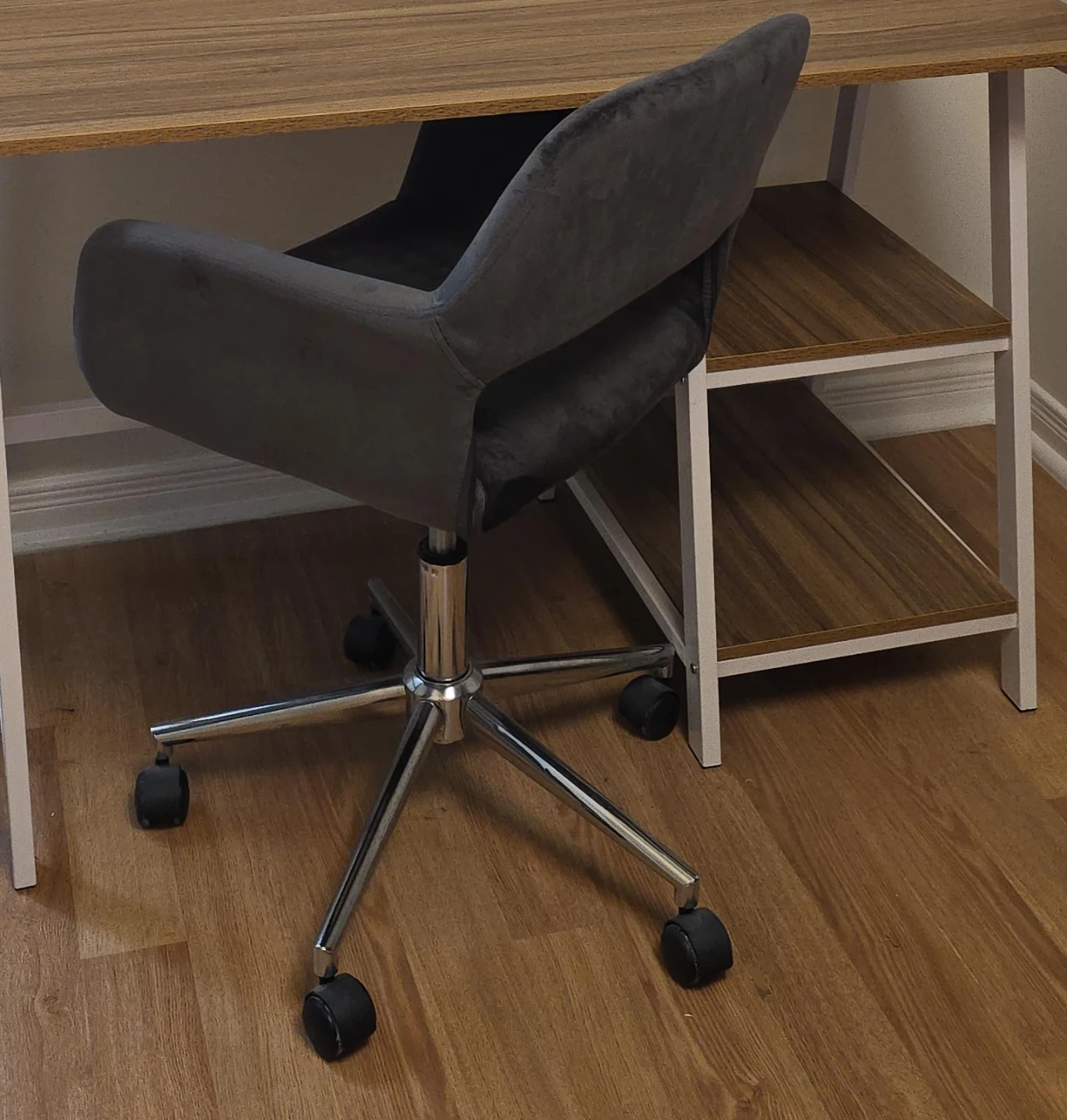 Grey Velvet Office Chair with Wheels - photo 2