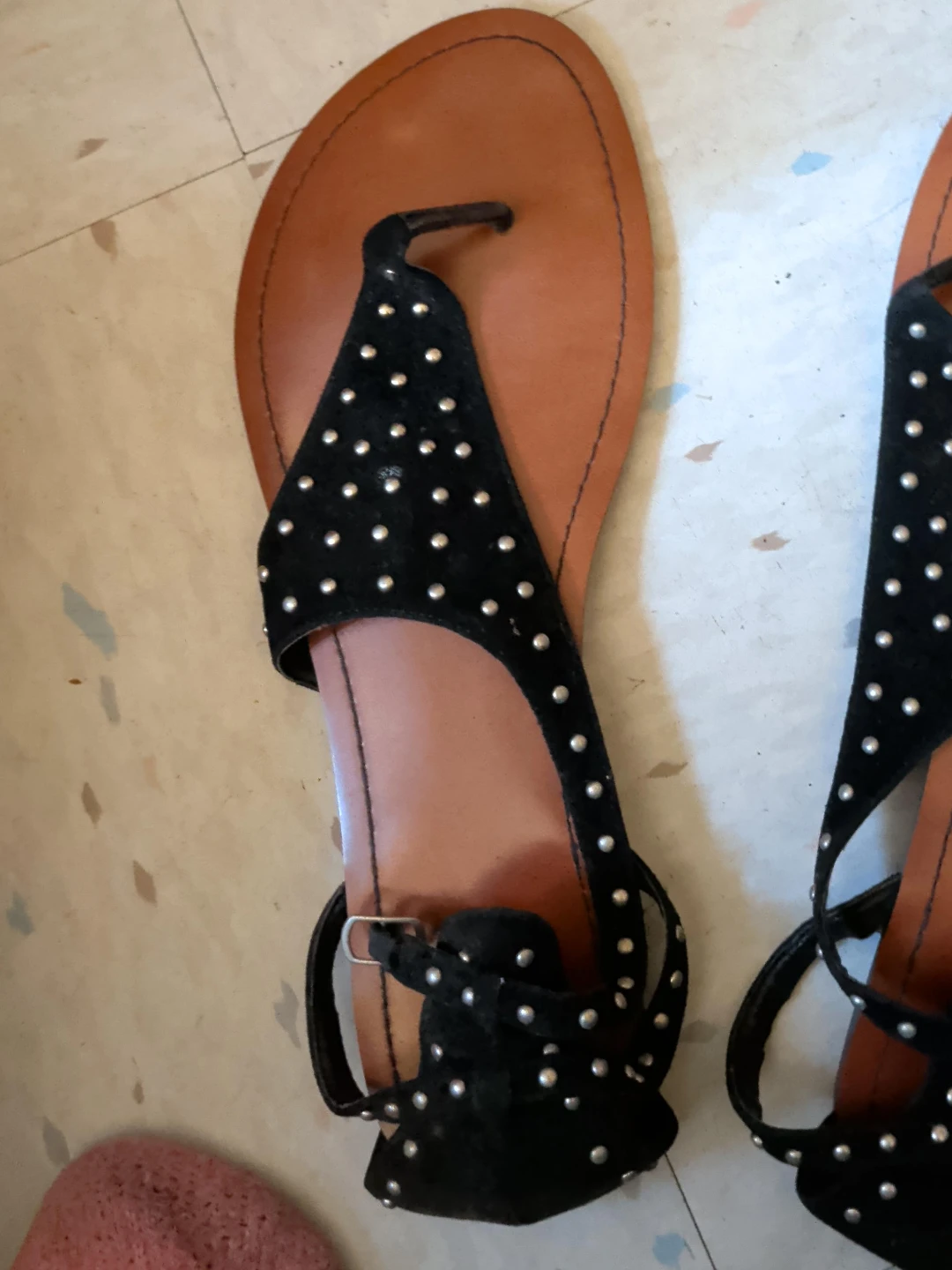 Black Suede Studded Thong Sandals