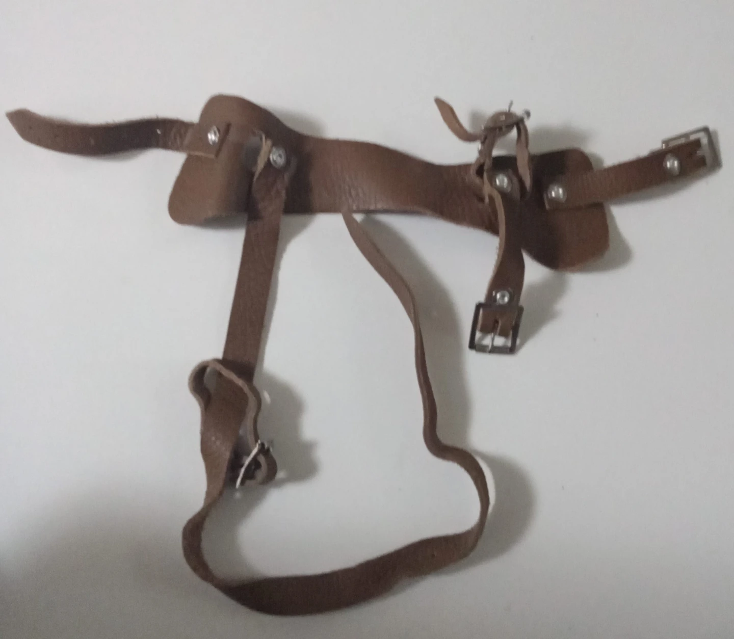 Brown Leather Strap Assembly with Buckles