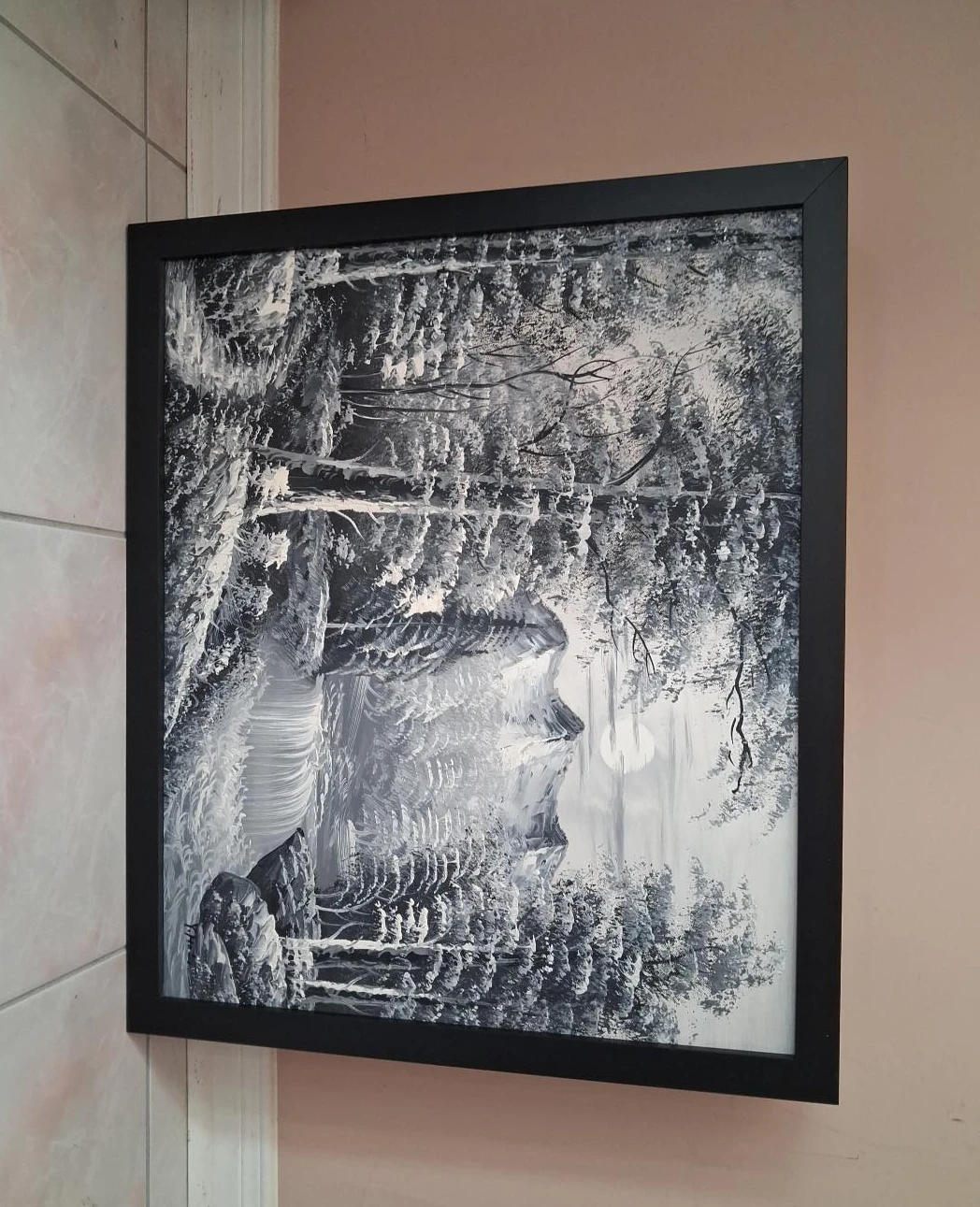 Framed Black and White Landscape Painting