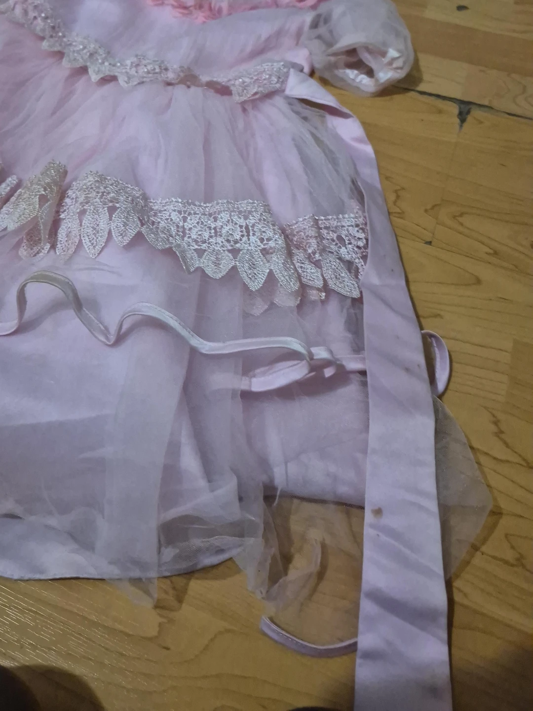 Pink Tulle Dress with Lace Trim