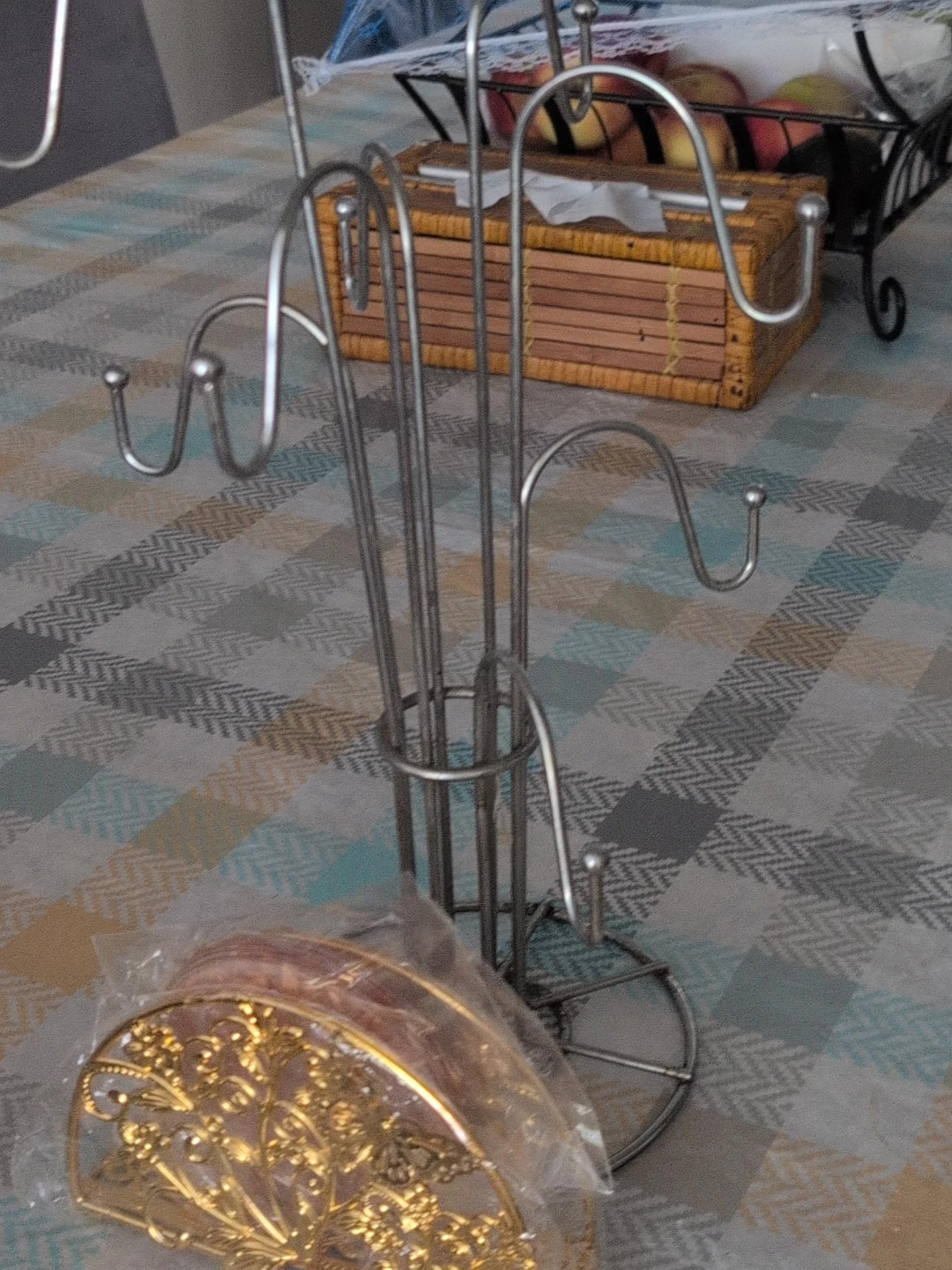 Silver Metal Mug Tree with Decorative Napkin Holder