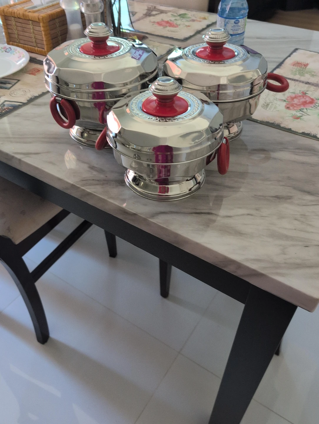 Set of 3 Stainless Steel Food with Red Lids