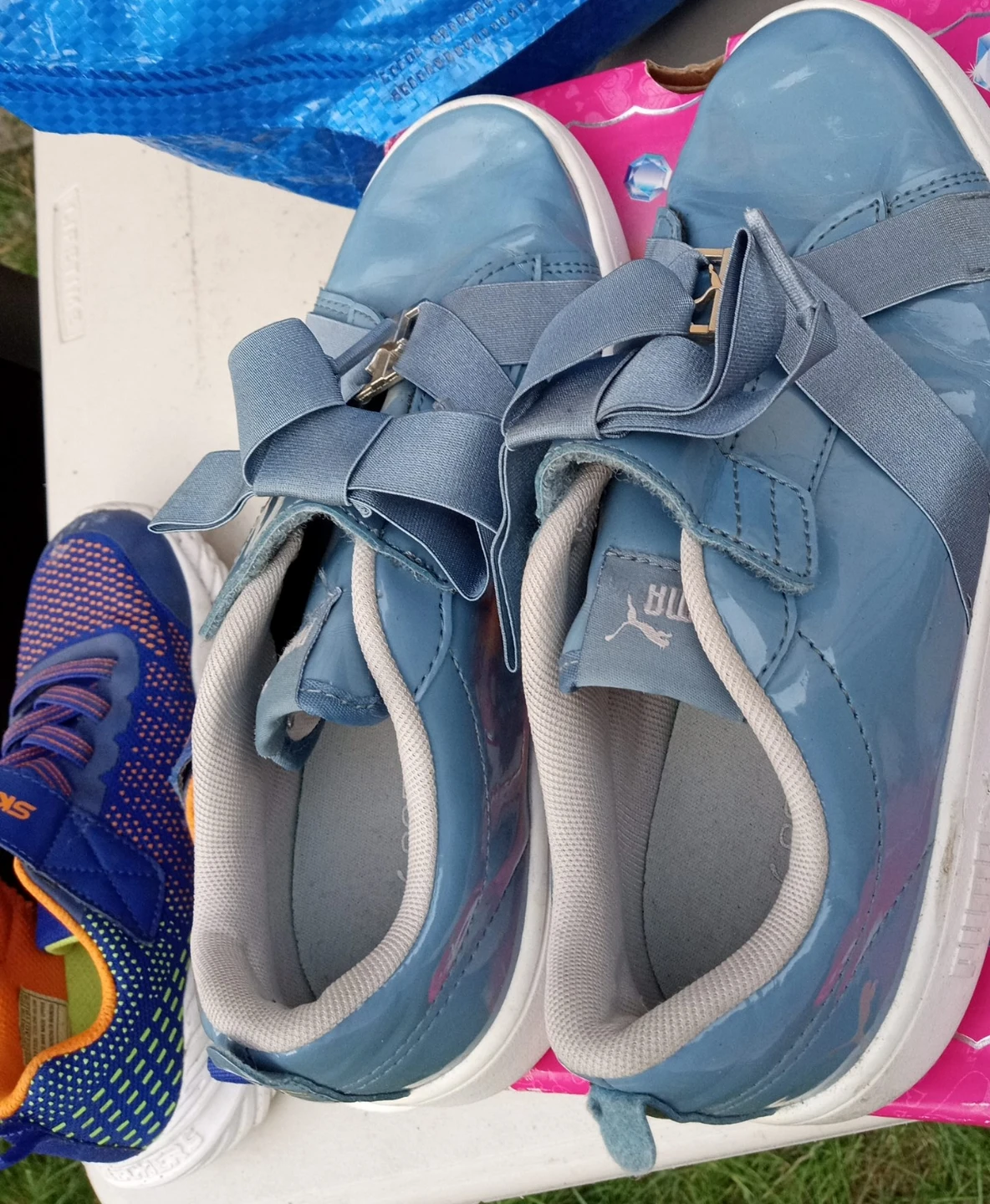 Puma Baby Blue Patent Bow Sneakers