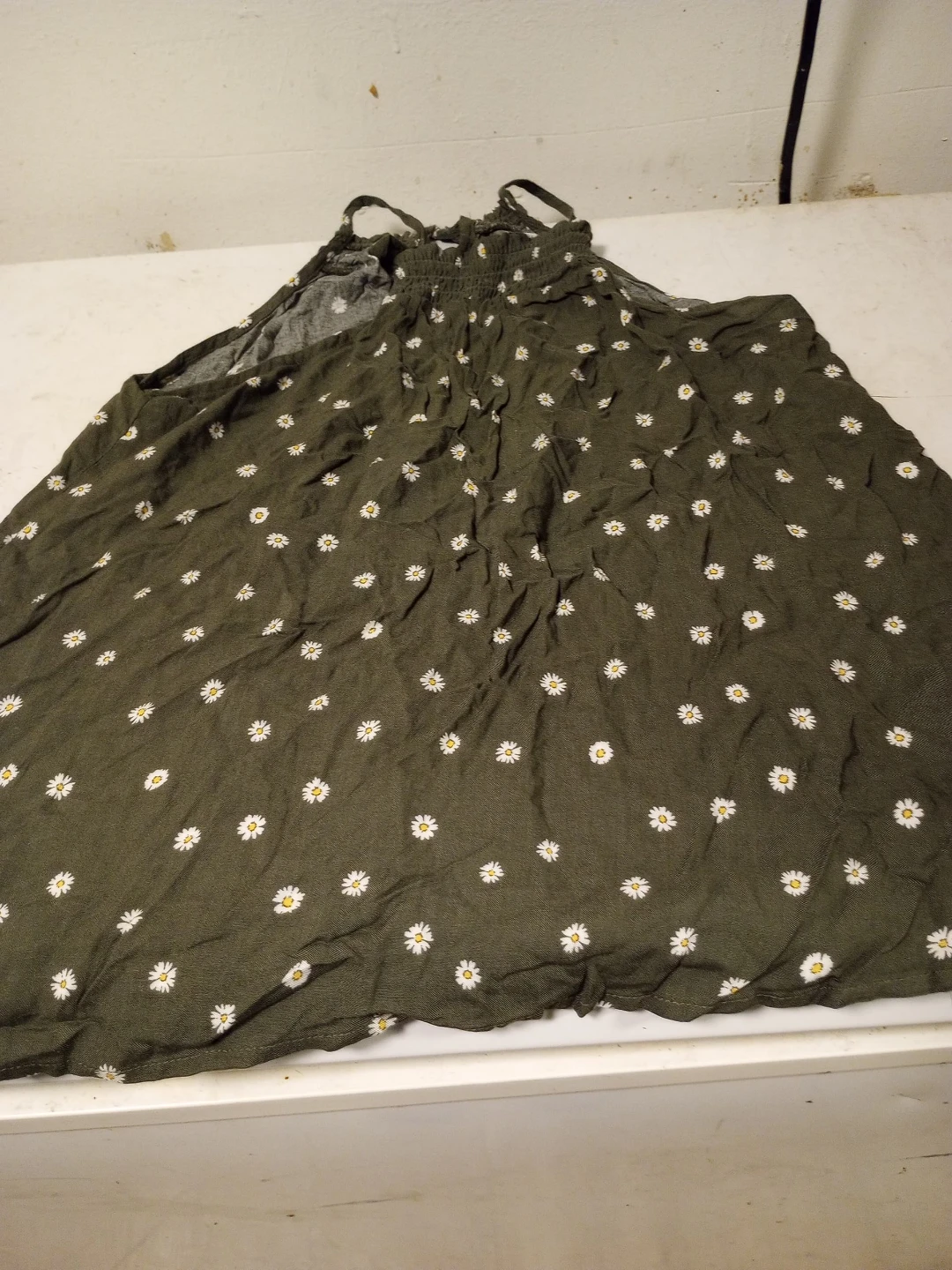Green Daisy Print Spaghetti Strap Dress