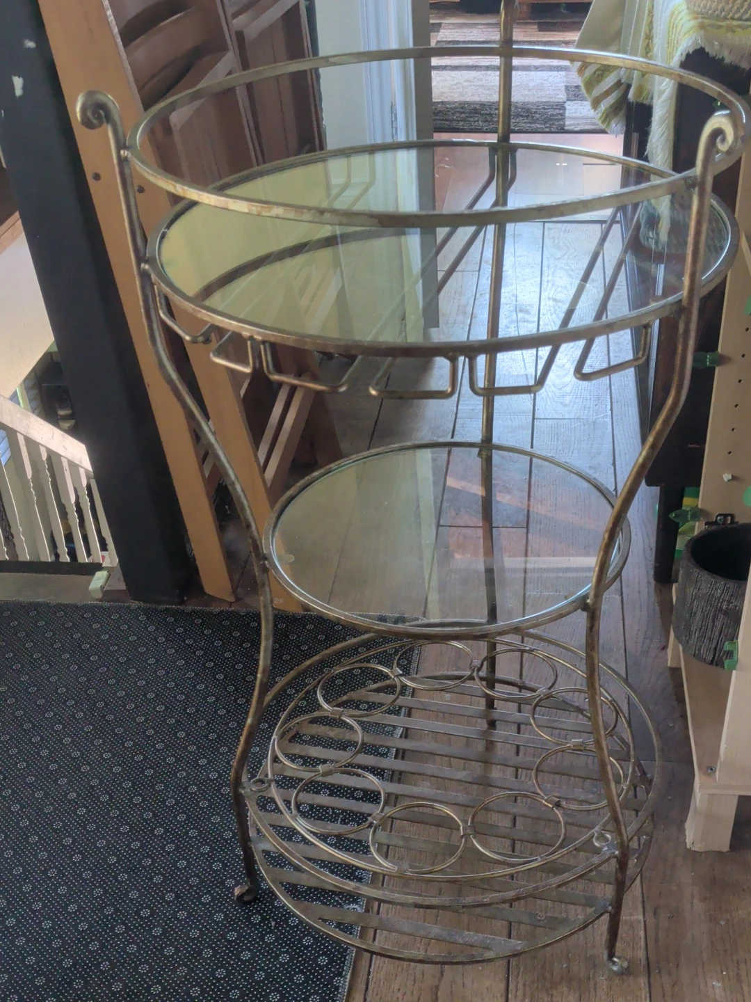 Vintage Cast Iron Bar Cart with Glass Shelves