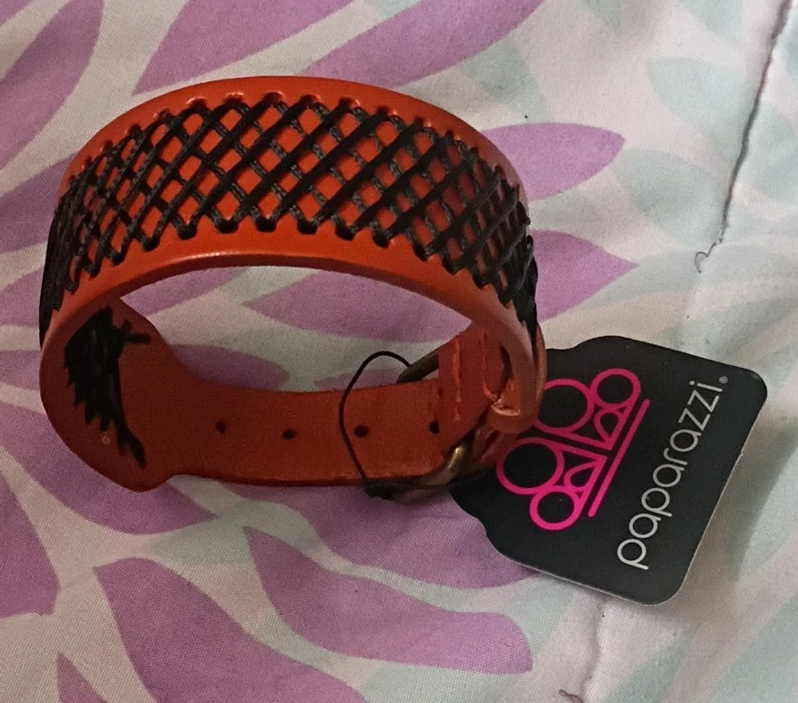Paparazzi Orange & Black Woven Leather Cuff Bracelet