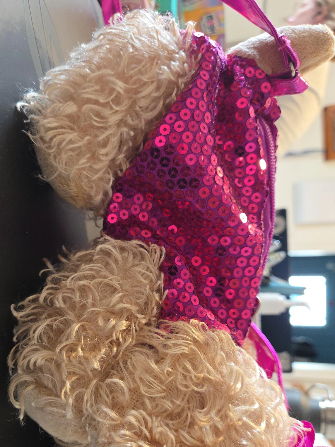 Plush Doggy Purse with Pink Sequins