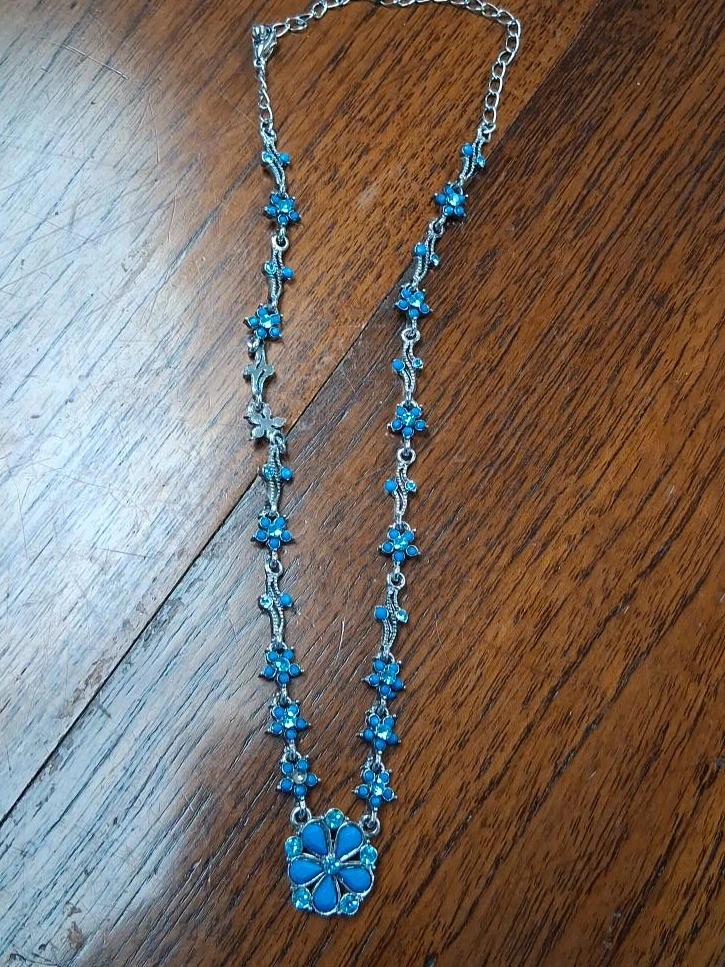 Blue Flower Charm Necklace