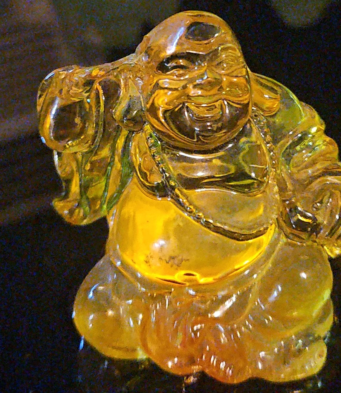Yellow Glass Laughing Buddha Figurine