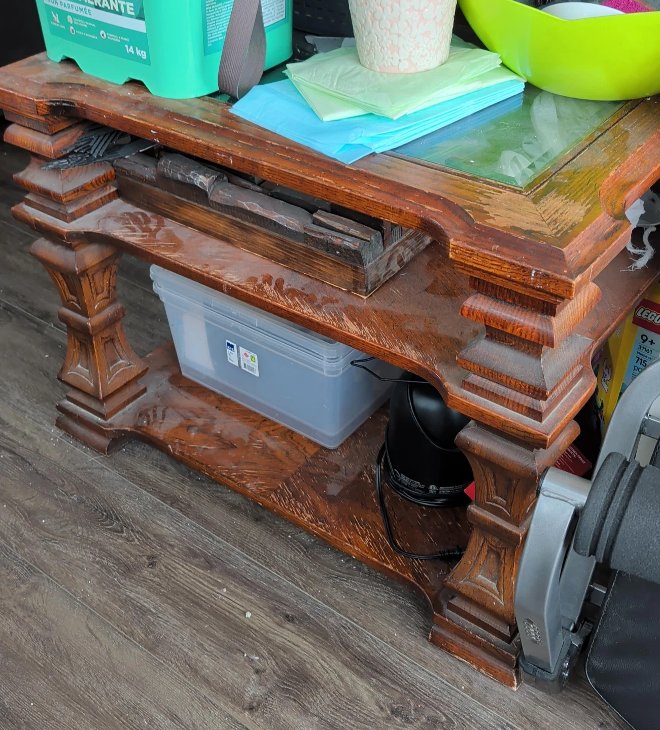 Wooden Coffee Table with Glass Top