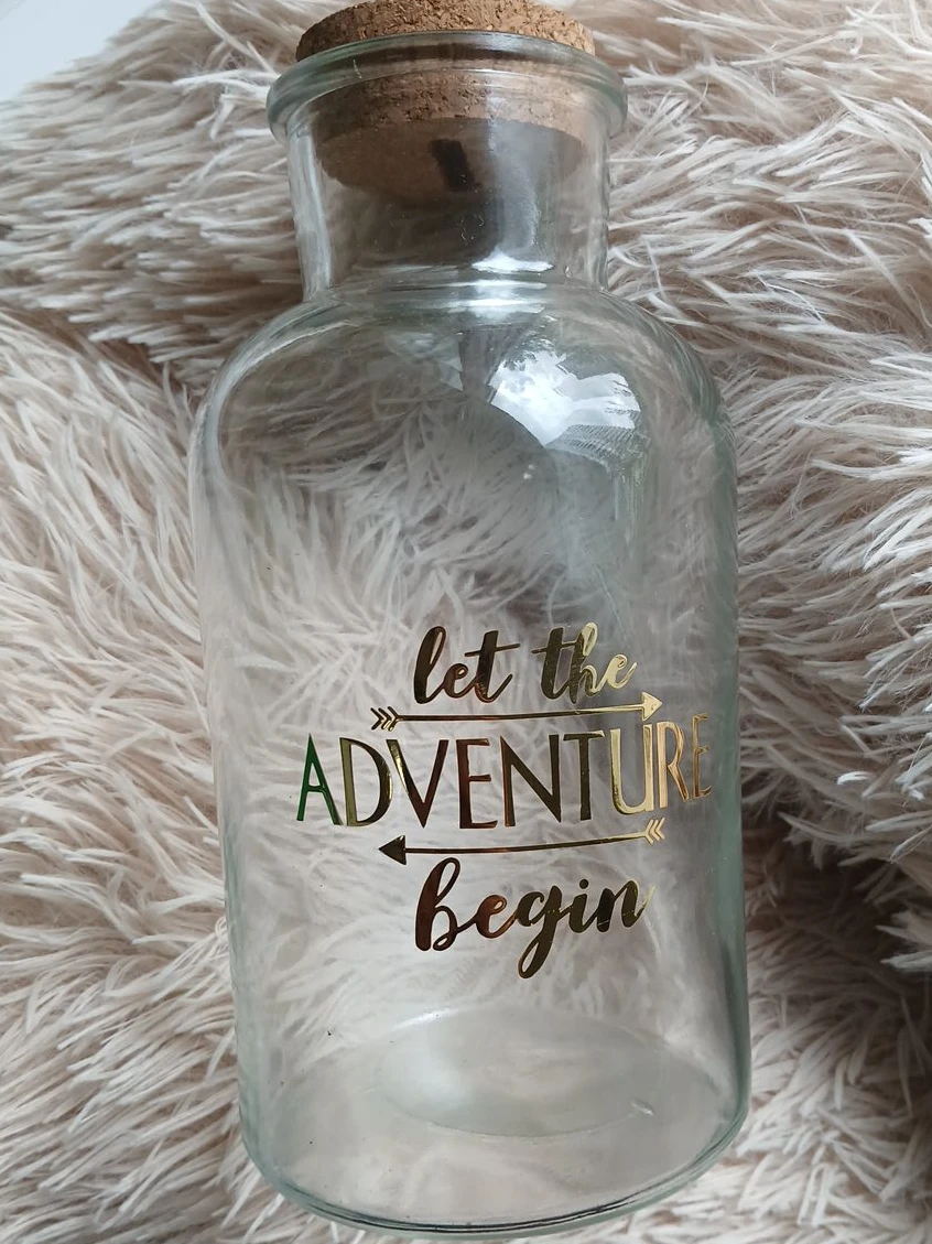 Glass "Let the Adventure Begin" Jar with Cork