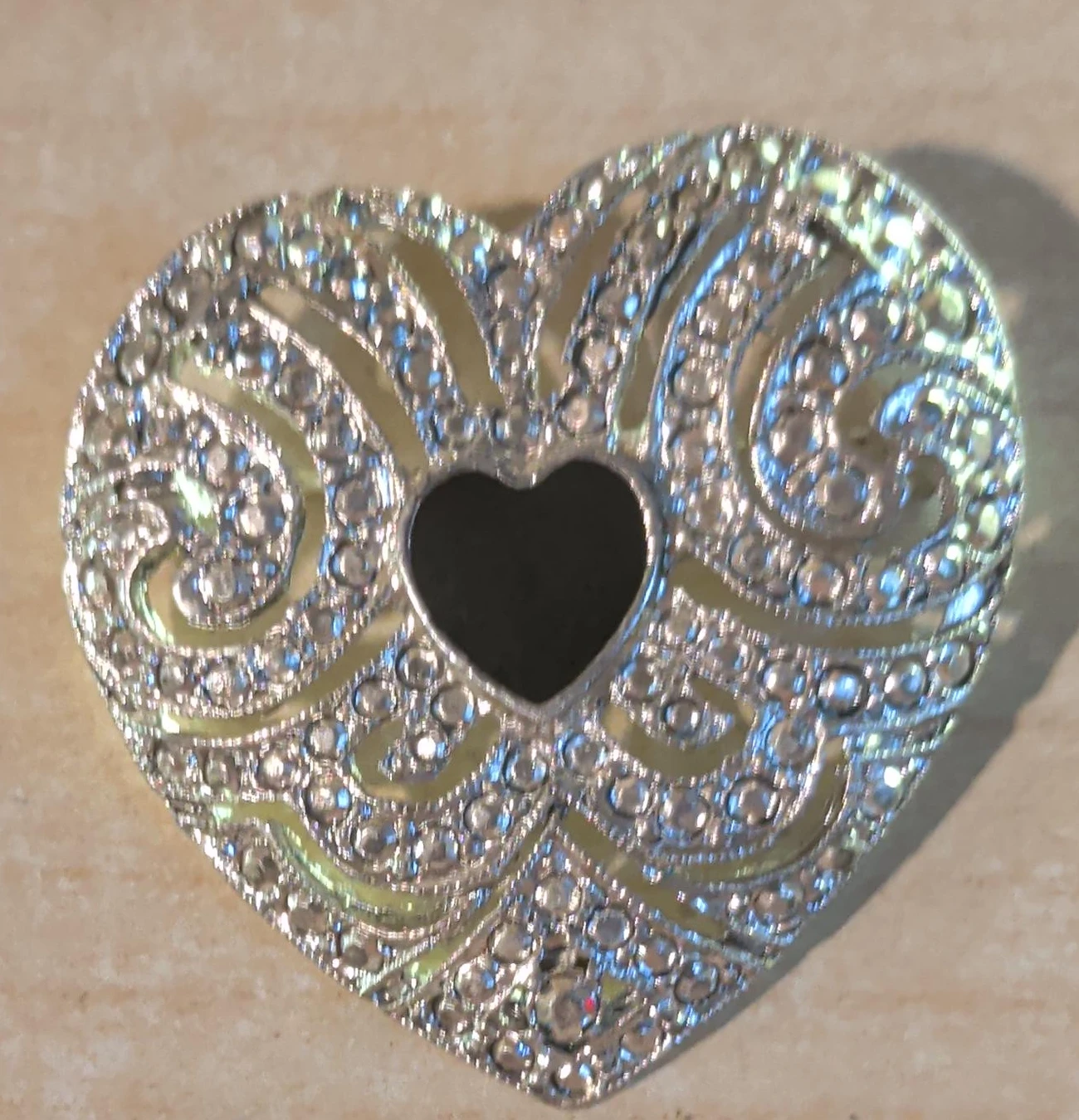 Heart Shaped Brooch with Rhinestones