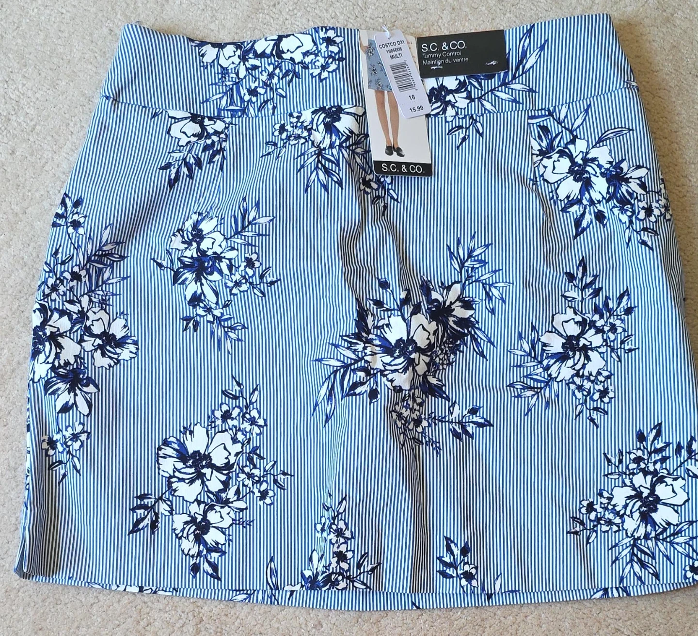 S.C. & CO. Tummy Control Skort - Blue Stripe Floral