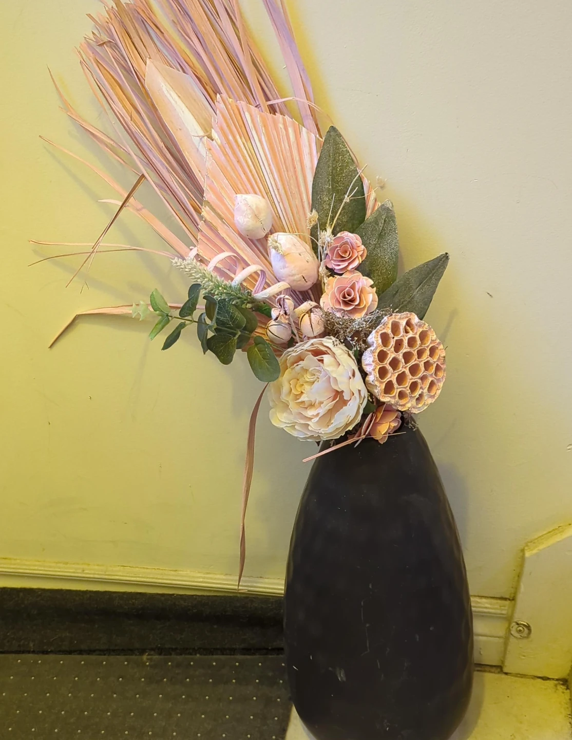 Dried Floral Arrangement in Black Vase