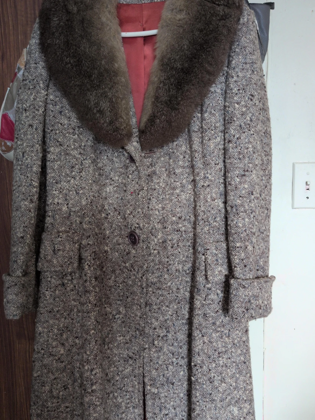 Vintage Tweed Coat with Fur Collar