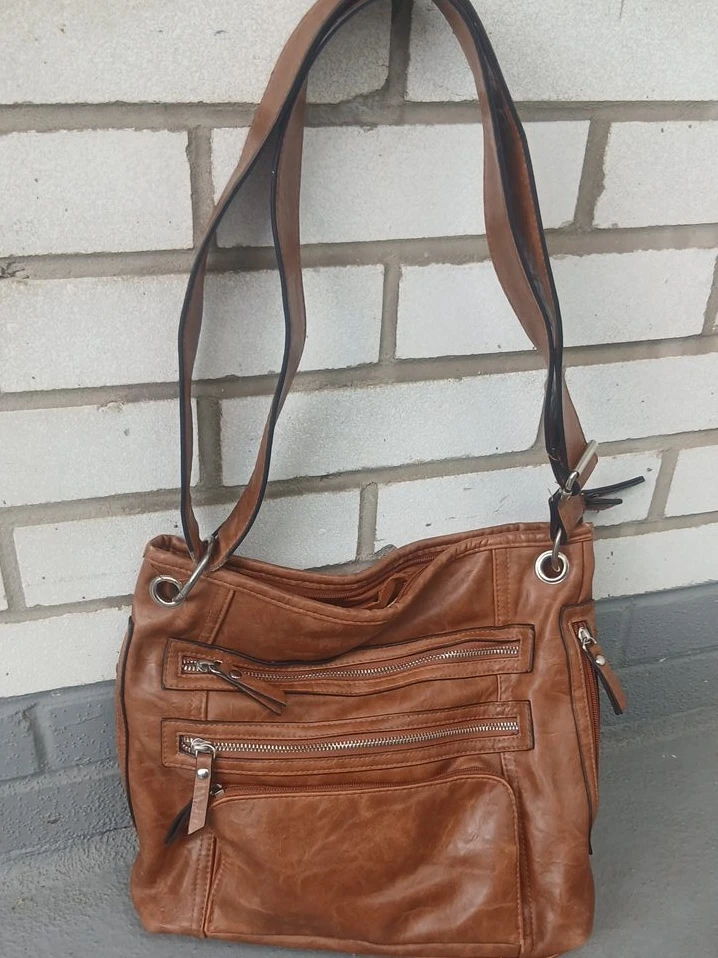 Brown Faux Leather Shoulder Bag