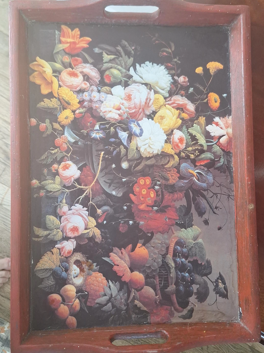 Vintage Floral Serving Tray with Handles