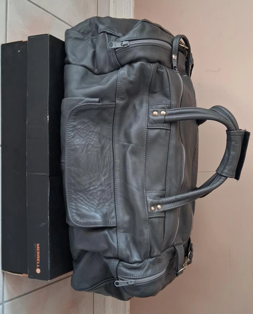 Merrell Grey Leather Duffle Bag