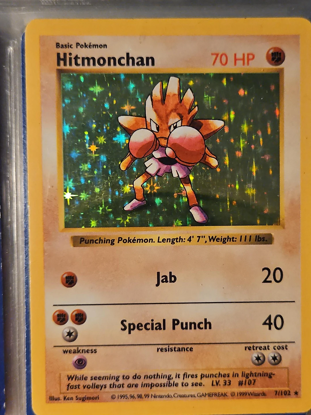 Pokémon Hitmonchan #7/102 – Base Set – Holo Rare – Vintage