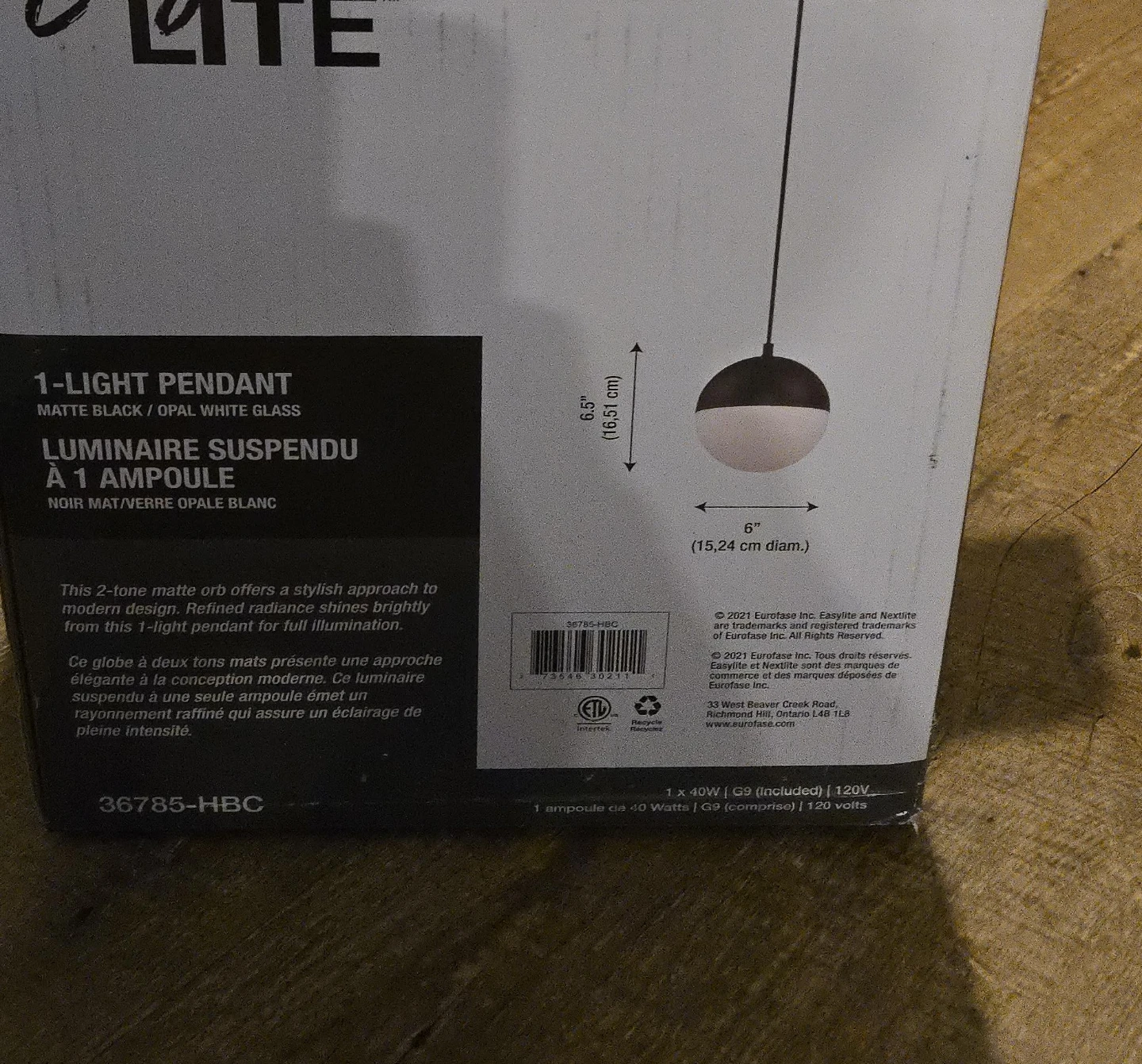 Easy Lite 1-Light Pendant Matte Black/Opal White Glass - photo 5