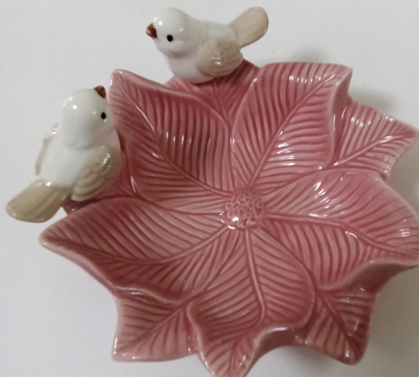 Pink Poinsettia Dish with Birds