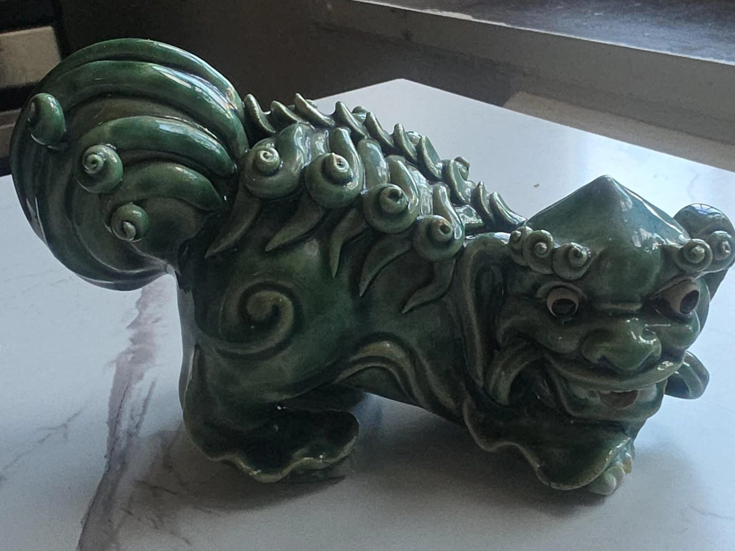 Green Ceramic Foo Dog Statue