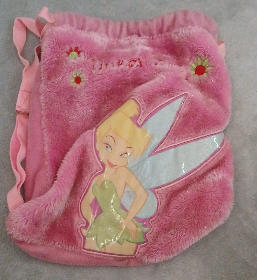 Disney Tinker Bell pink plush drawstring bag