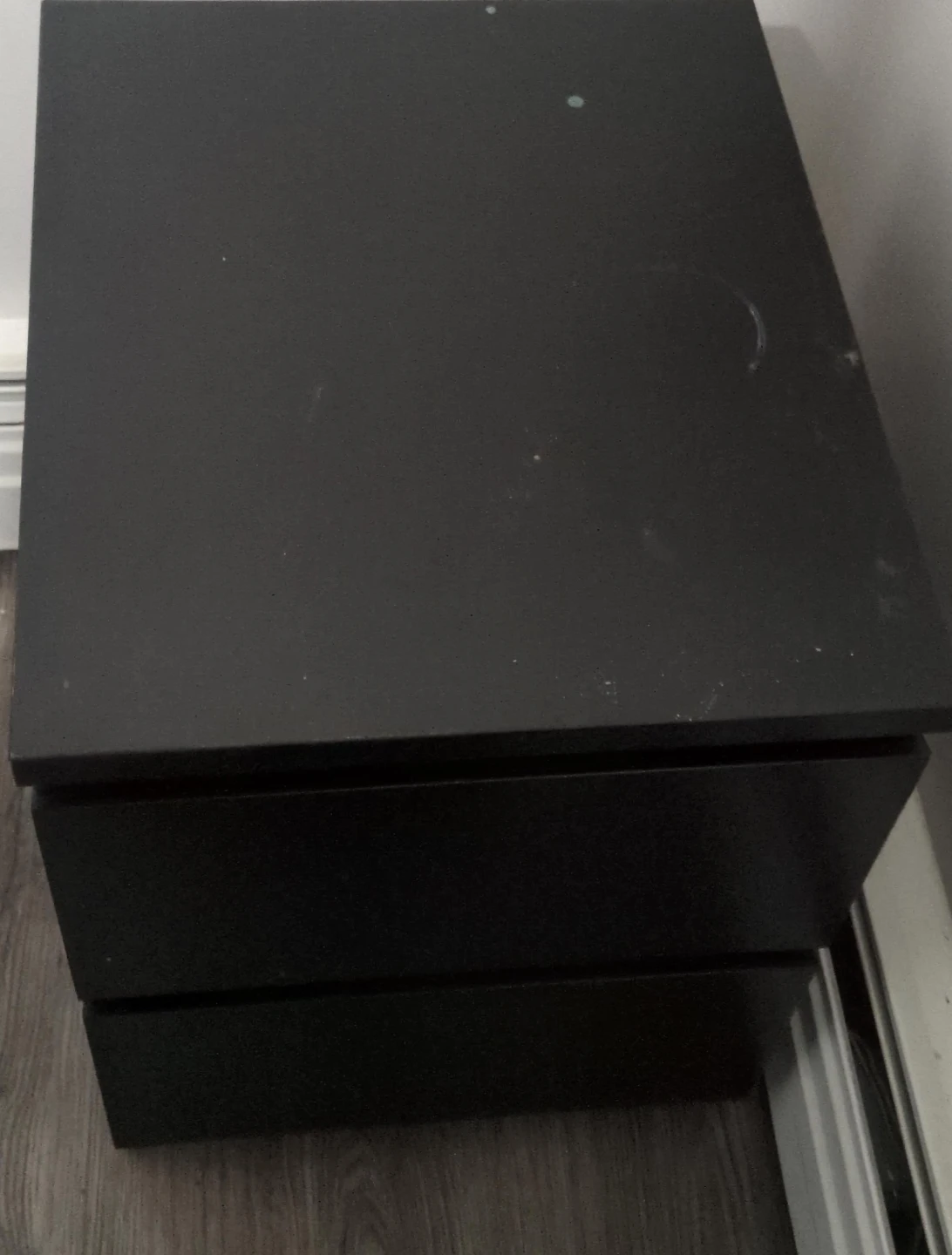 Black Nightstand with Two Drawers