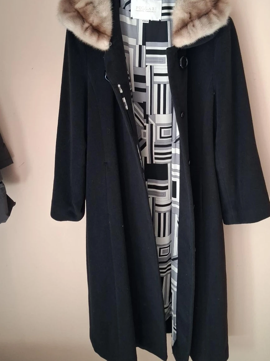 Pollari Black Coat with Fur Collar