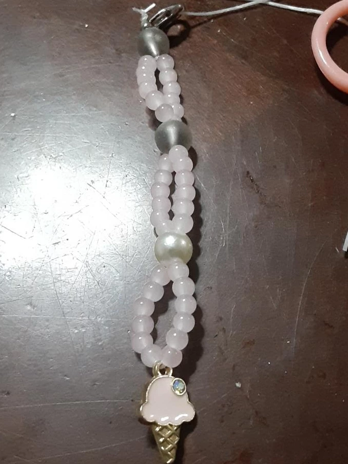 Pink Beaded Keychain with Ice Cream Charm