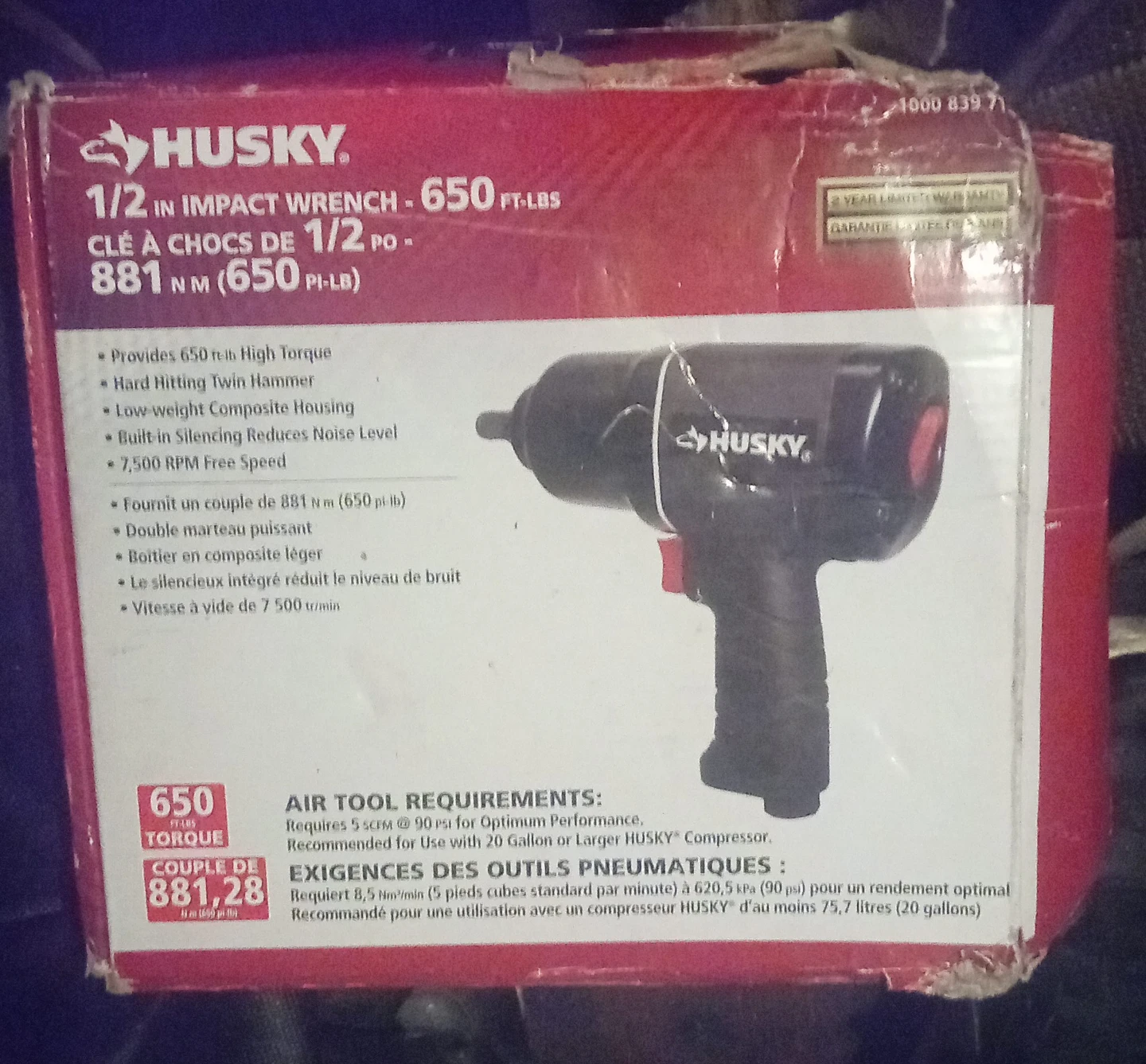 Husky 1/2 in. Impact Wrench - 650 FT-LBS