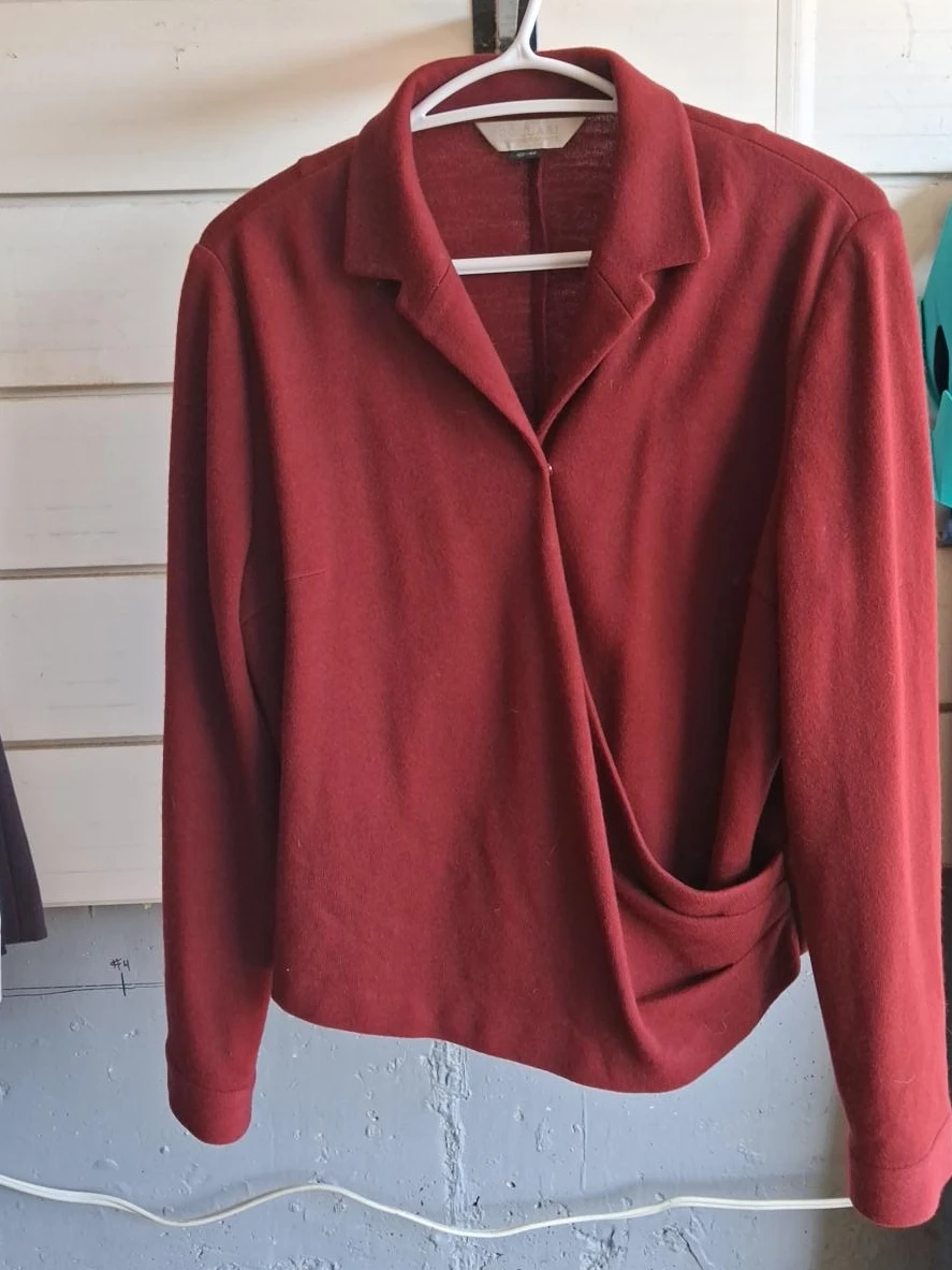 Red Draped Wrap Long Sleeve Top