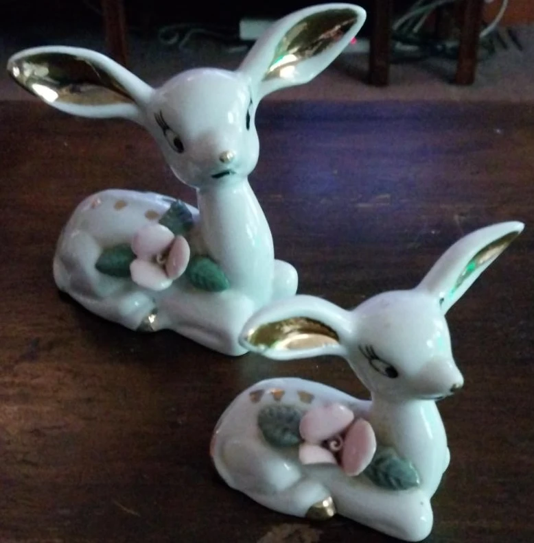 Pair of Ceramic Deer Figurines with Gold Accents