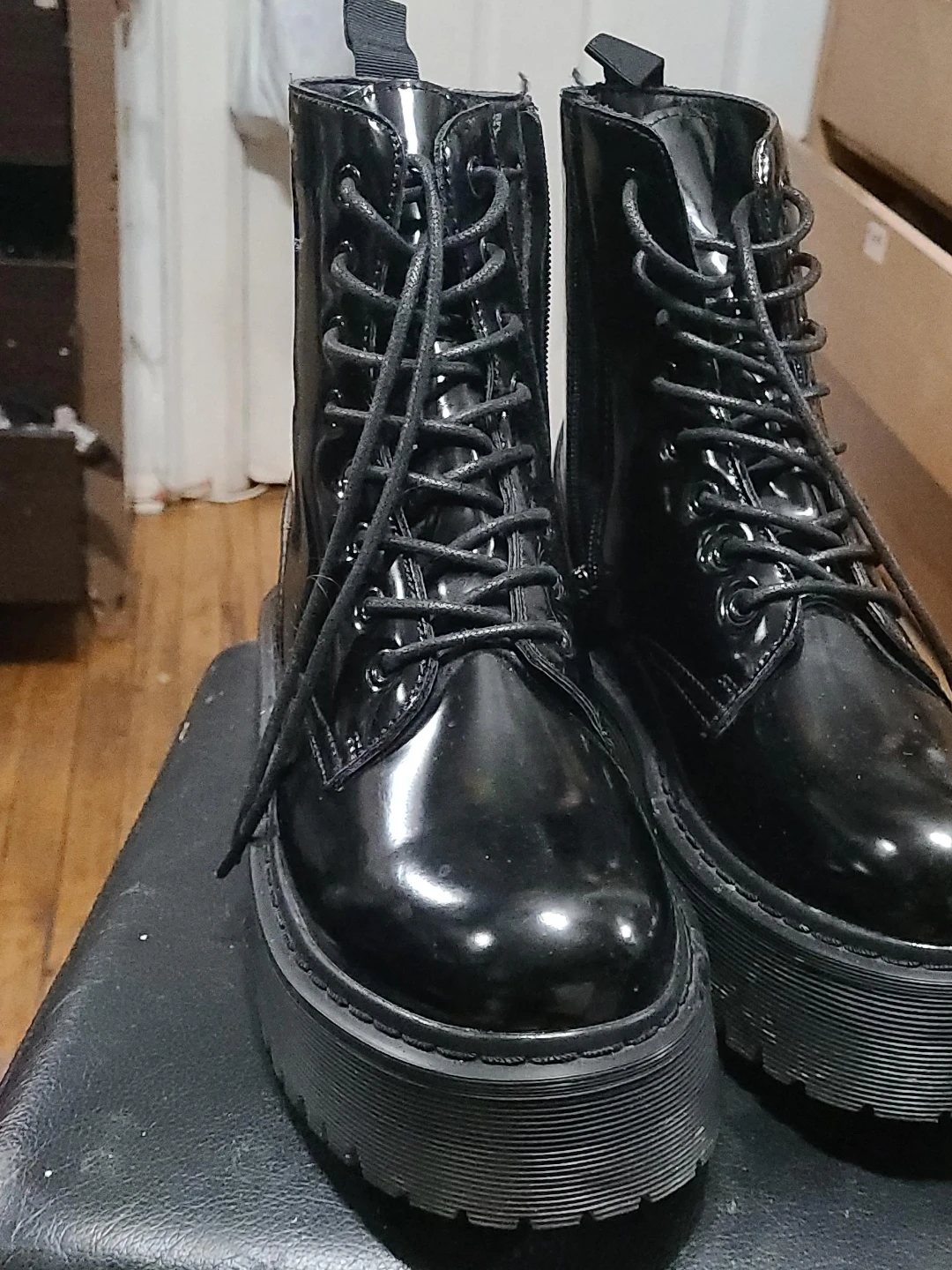 Black Patent Lace-Up Platform Boots
