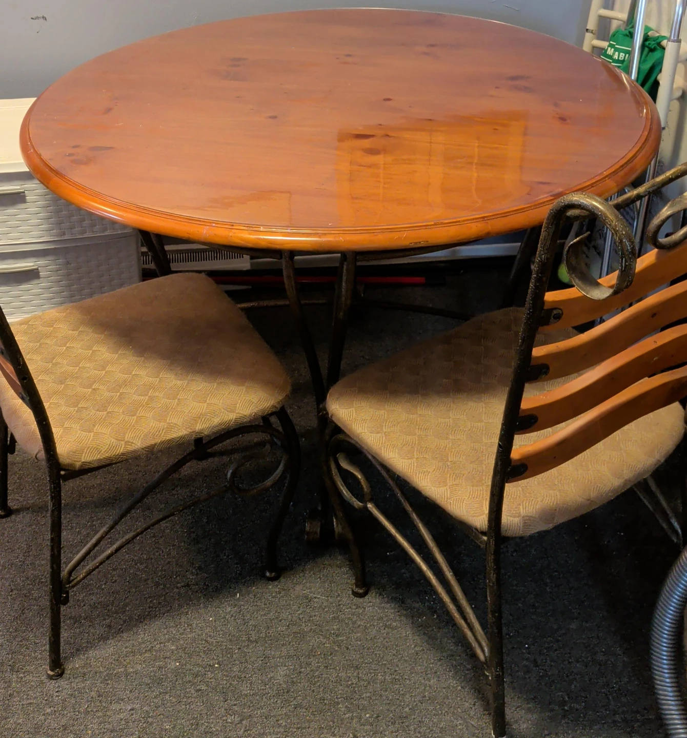 Round Wood Dining Table with Metal Base