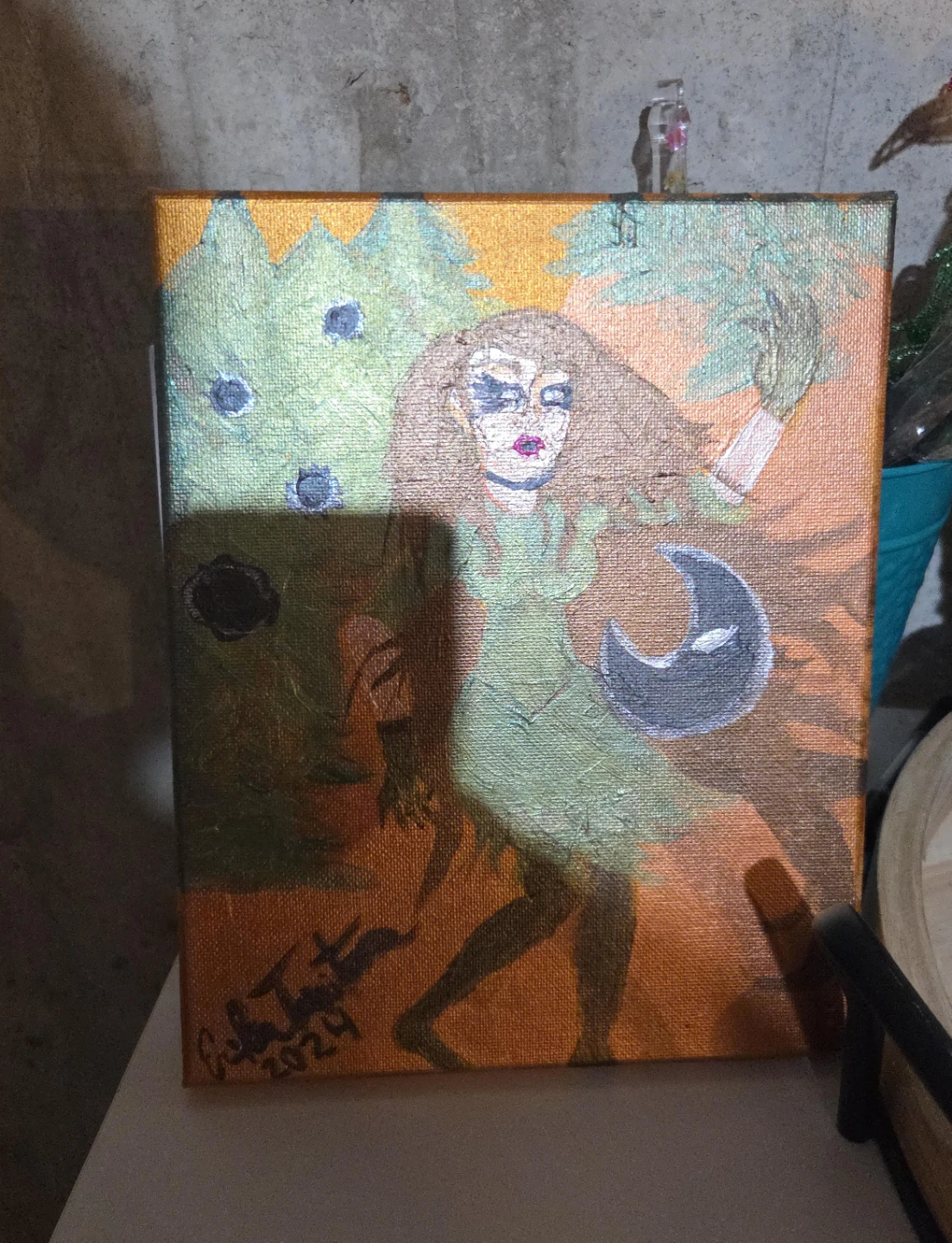 Original Painting of Woman with Moon